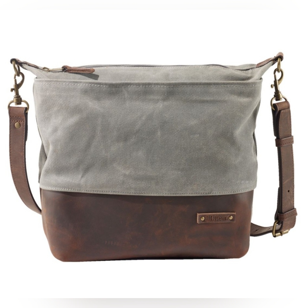 L.L.Bean Waxed Canvas Crossbody Bag in Feldspar...  Full Grain Leather Trim